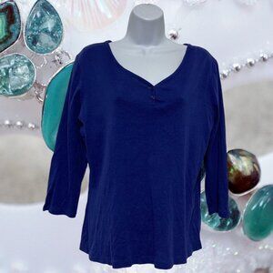 Bay Studio-Women's XL Pullover Blue Top 3/4 Sleeve V-Neckline/Cotton